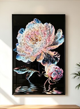 S2297新中式晶瓷镶钻书房客厅玄关餐厅装饰画彩色花4060