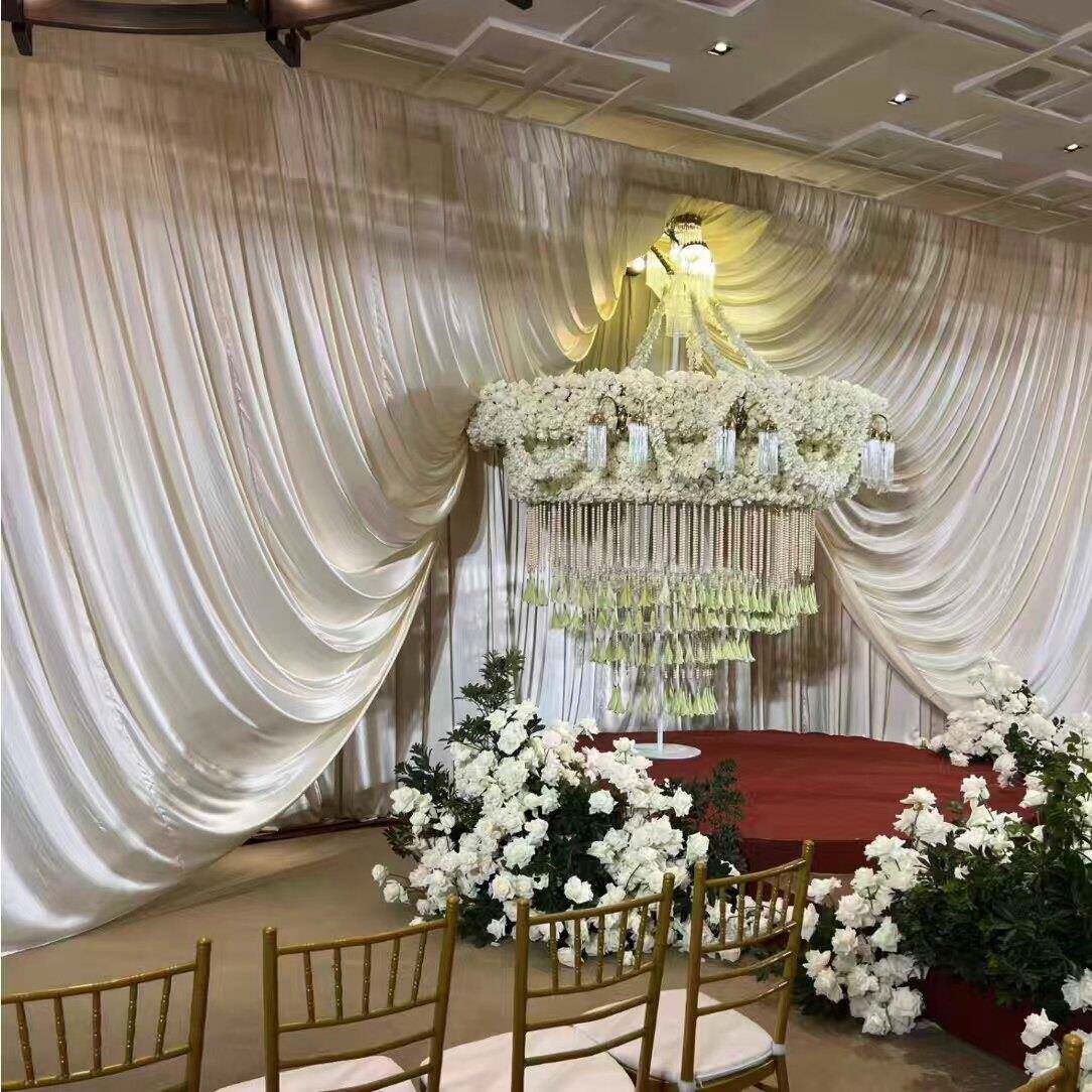婚庆布幔亮面珠光布婚礼奶油水光双面弹力布舞台背景帷幔吊顶装饰