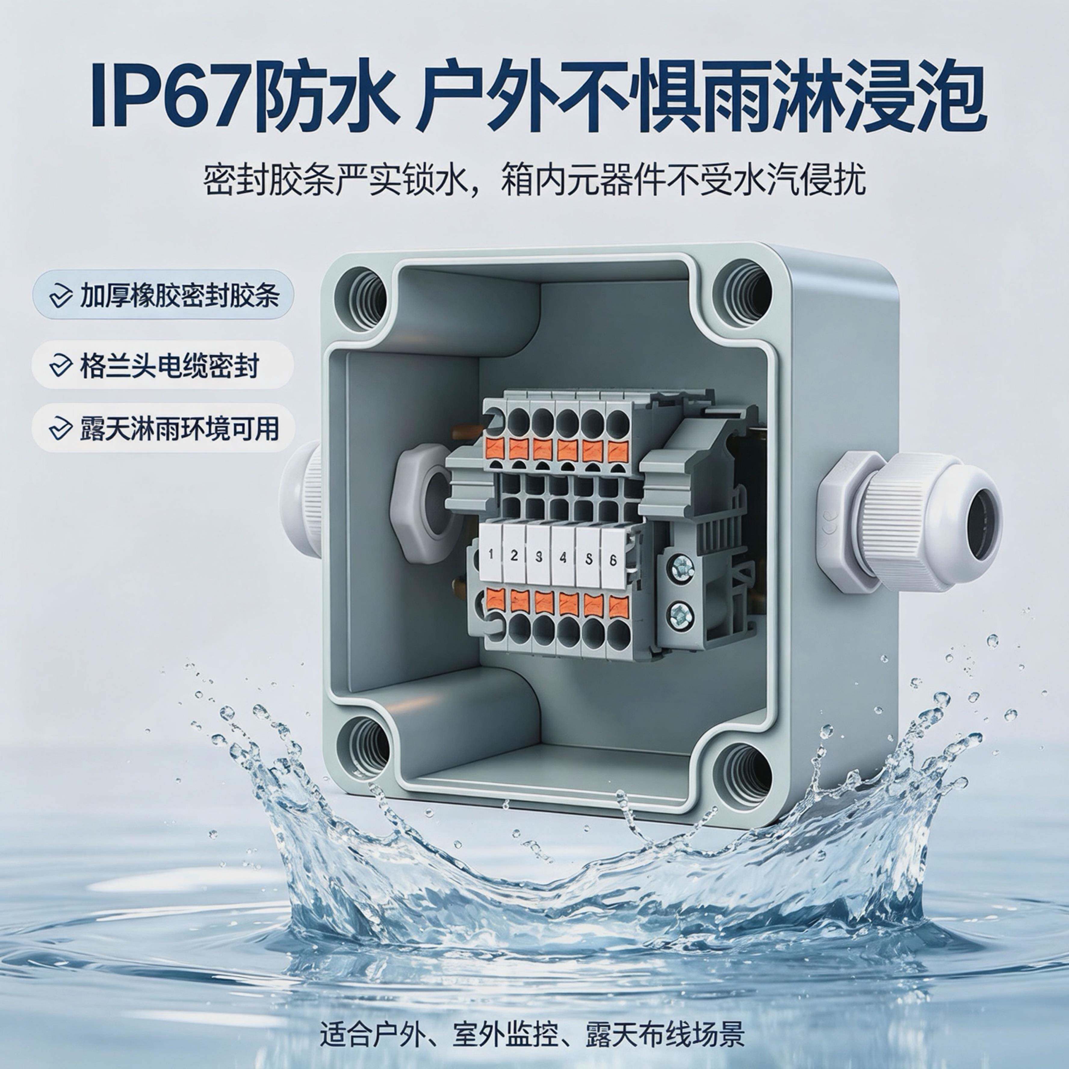 防水接线盒PT2.5端子防尘户外快速弹簧信号分线盒塑料密封中继盒