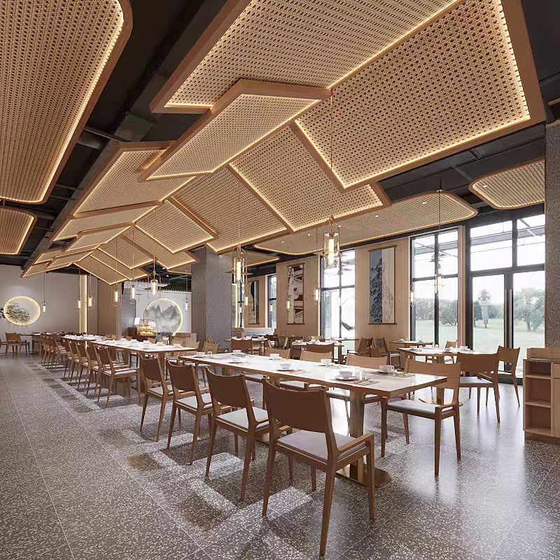 新中式藤编吊顶藤条装饰材料餐厅茶室藤编屏风吊顶灯带吊顶