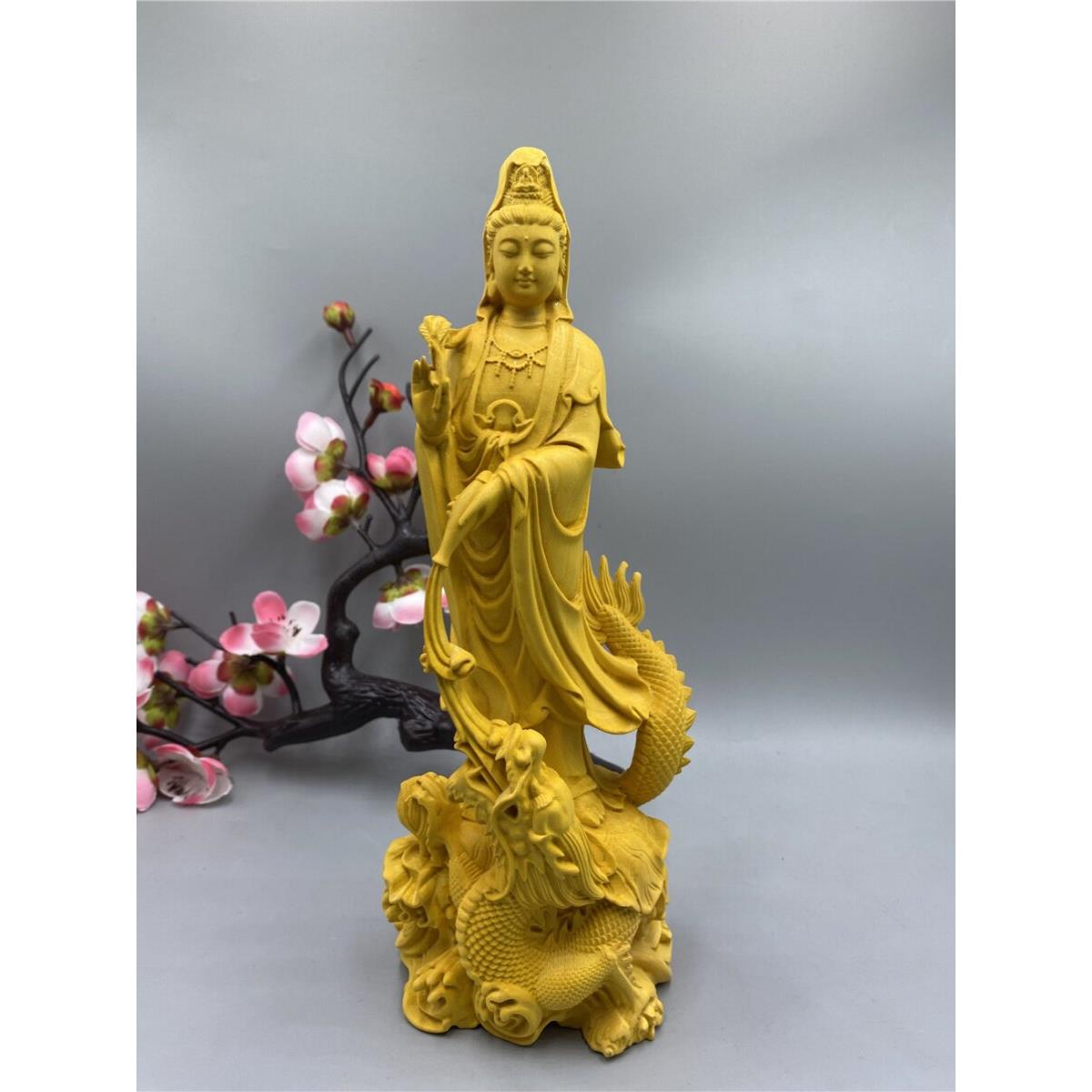 土嘉黄杨雕刻玉龙观音菩萨雕像人物饰品实木雕刻家居装饰工艺品