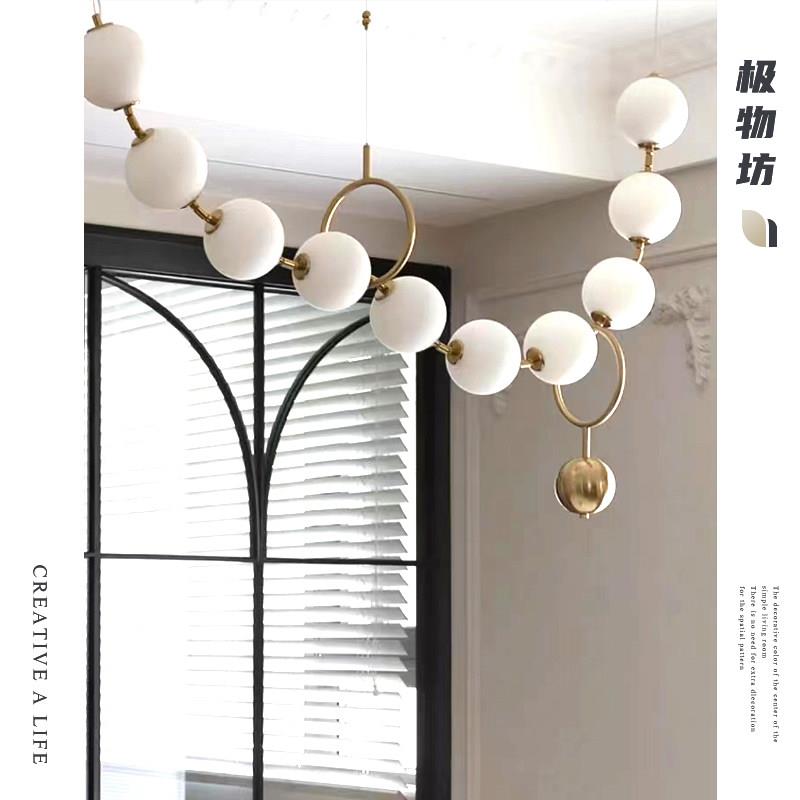 轻法式魔豆饭厅吊灯现代简约铜色珍珠项炼吧台灯loft楼梯佛珠吊灯