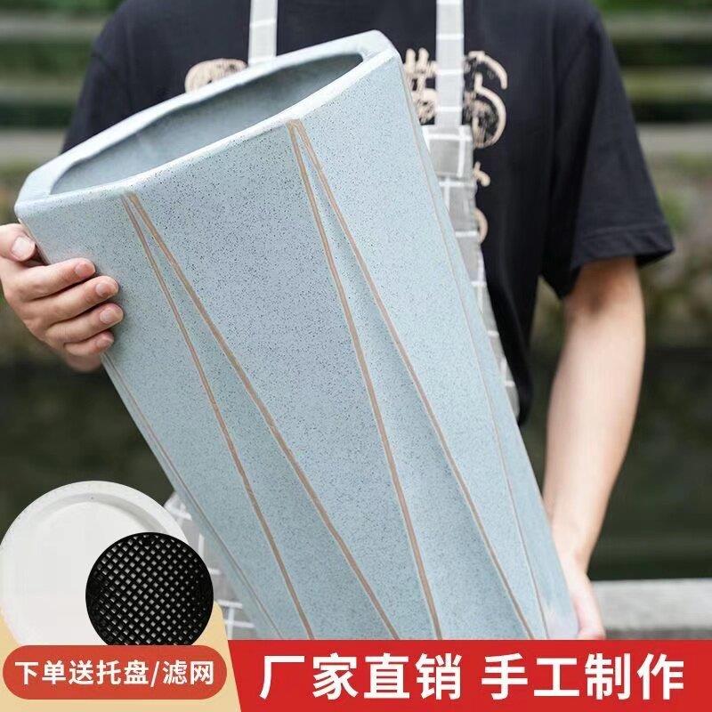 陶瓷大花盆加大号中式福字落地发财树幸福树手工陶瓷花盆大口径