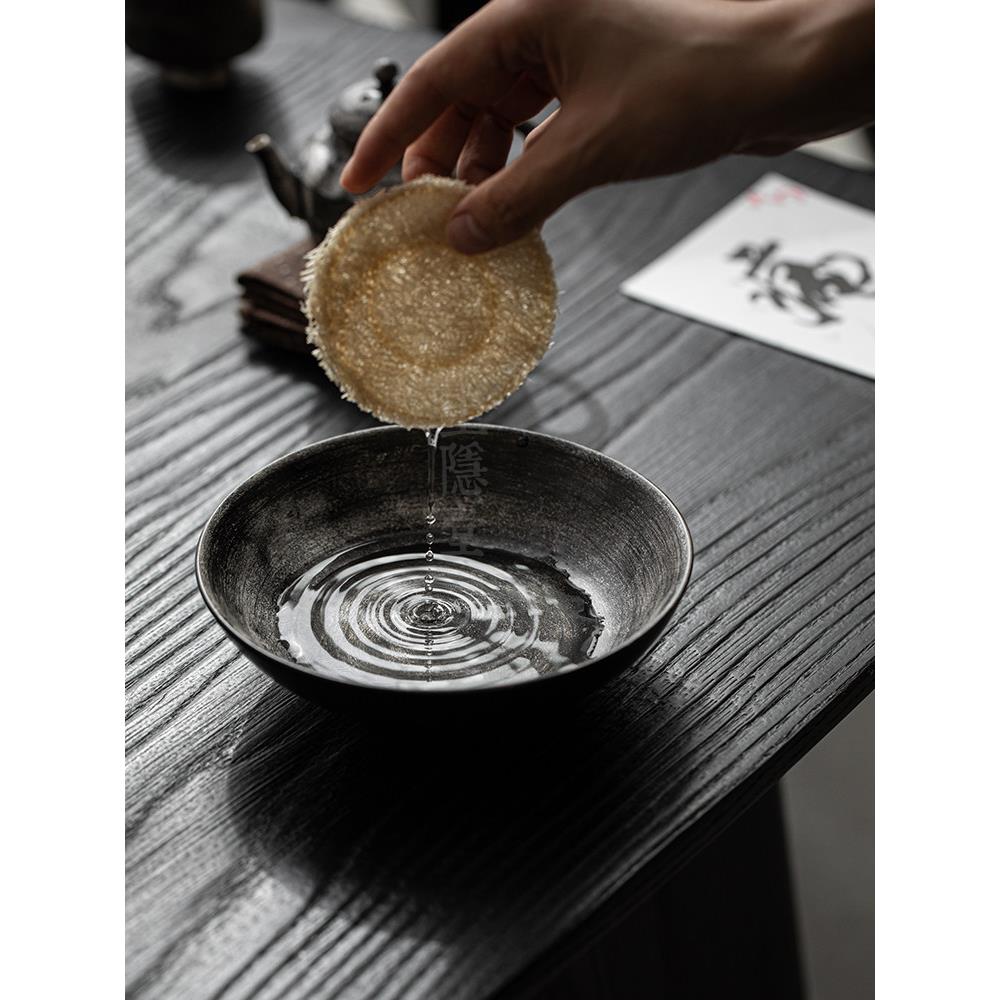 贵印堂手工鎏金粗陶壶茶盘茶道茶食水果盘粉盘指南瓦比萨比式家用