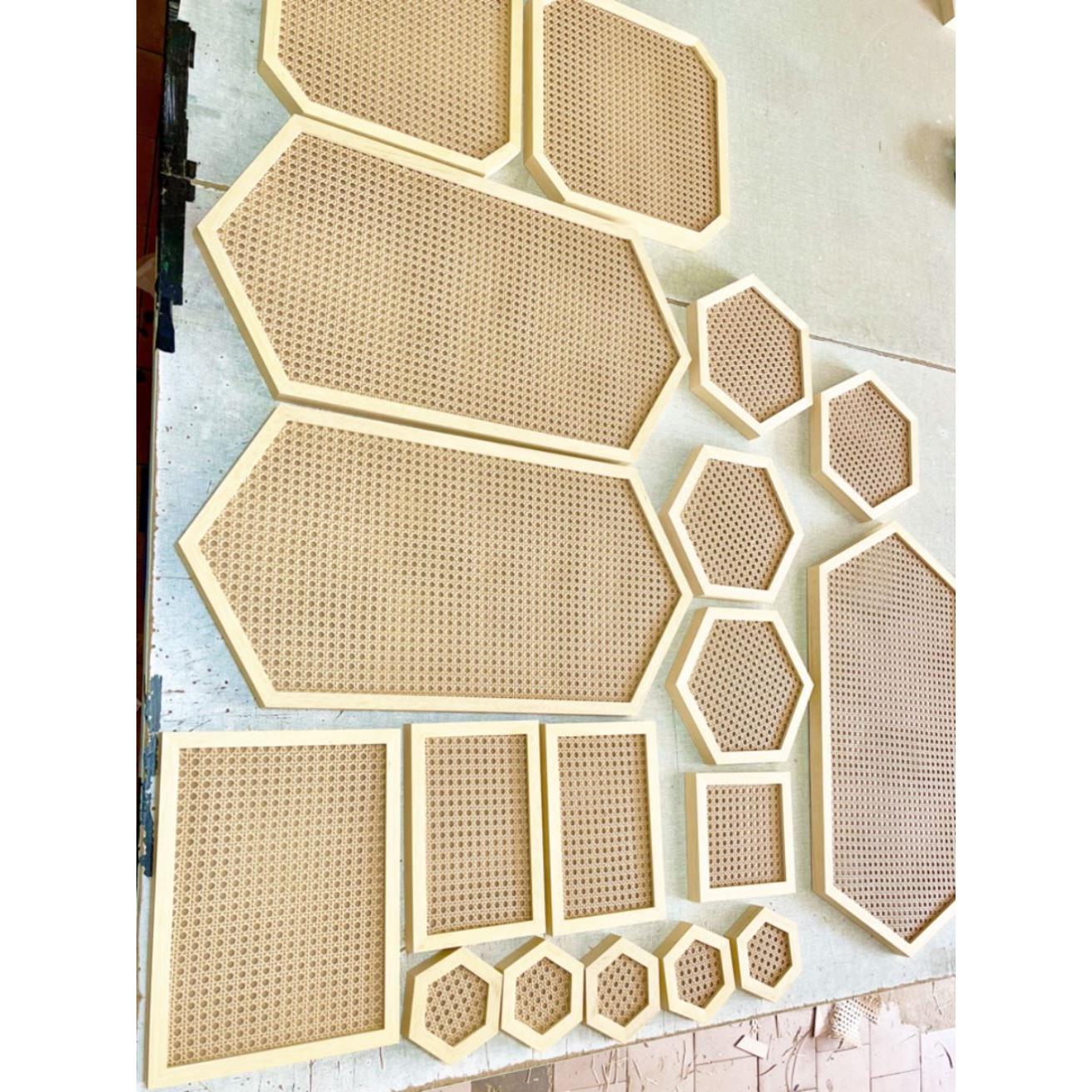 厂家定制木质异形相框幼儿园环创八边菱形挂墙画框DIY六边形藤编