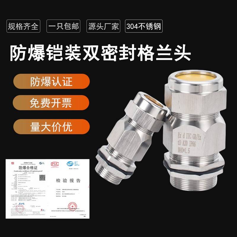 304不锈钢铠装防爆格兰头电缆密封接头黄铜镀镍M填料函双密封BDMG