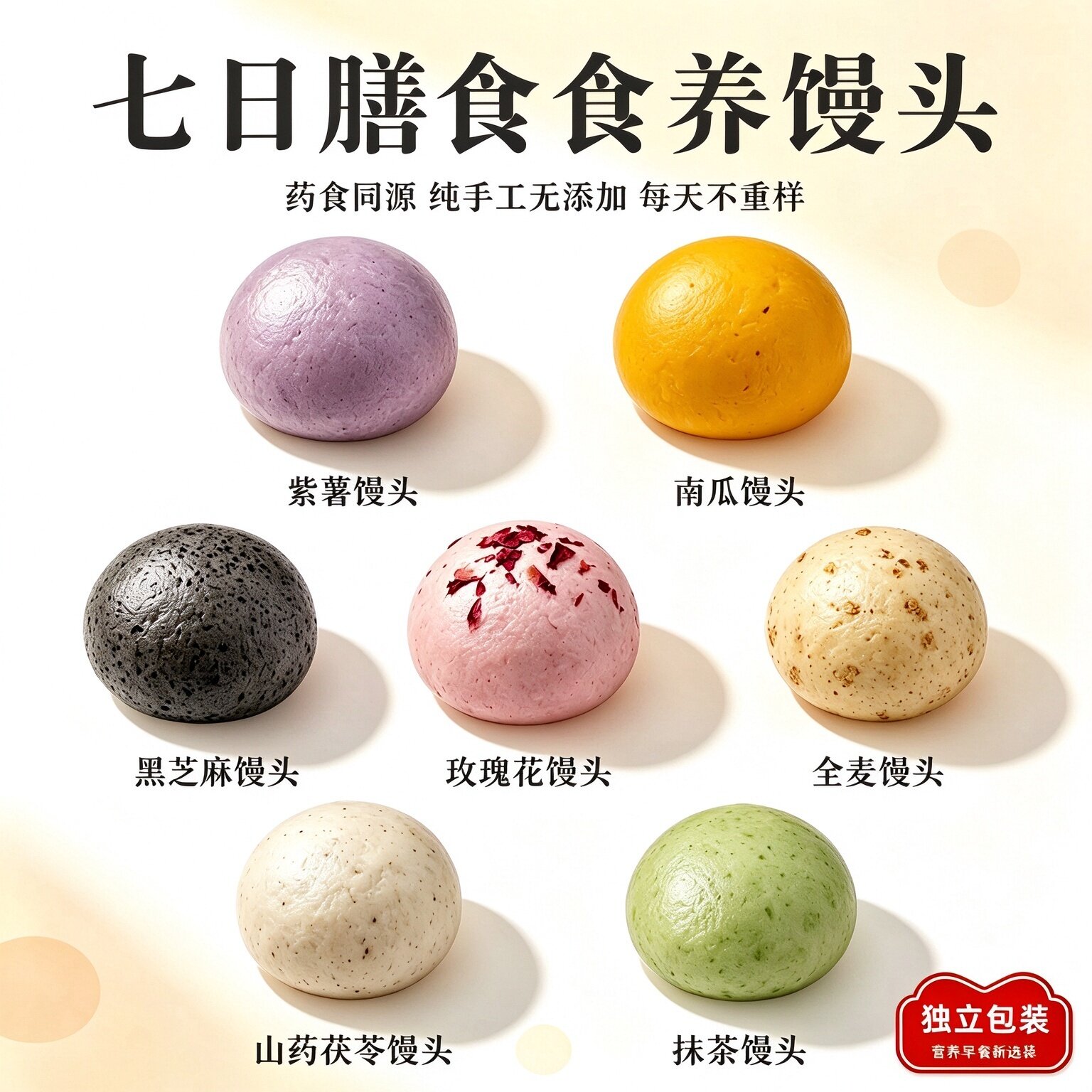 七日膳食馒头营养早餐速食品杂粮馒头无添加剂独立真空小包装包点