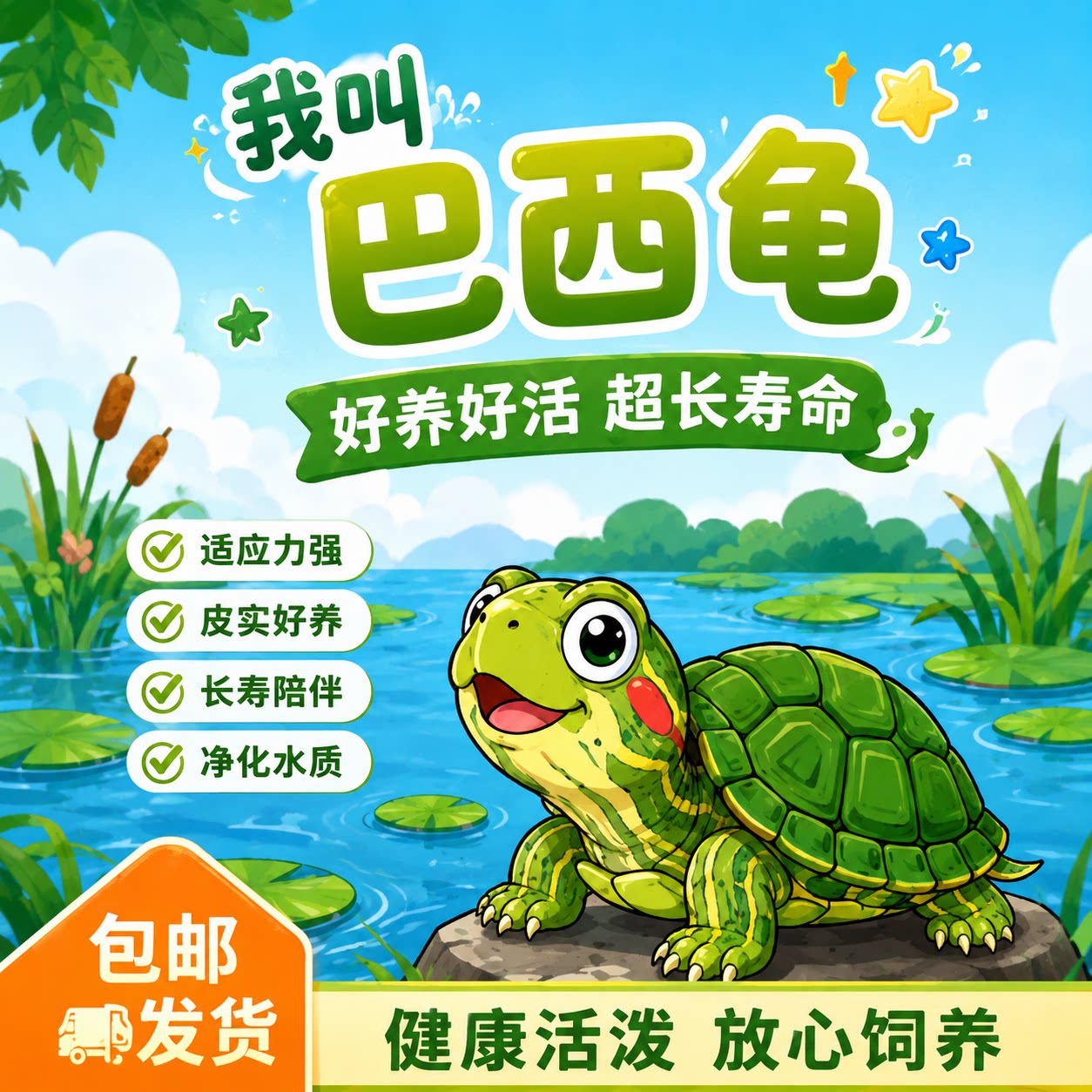 顺丰大只巴西龟活体宠物龟幼体水龟好养活红耳龟外塘乌龟长寿认主