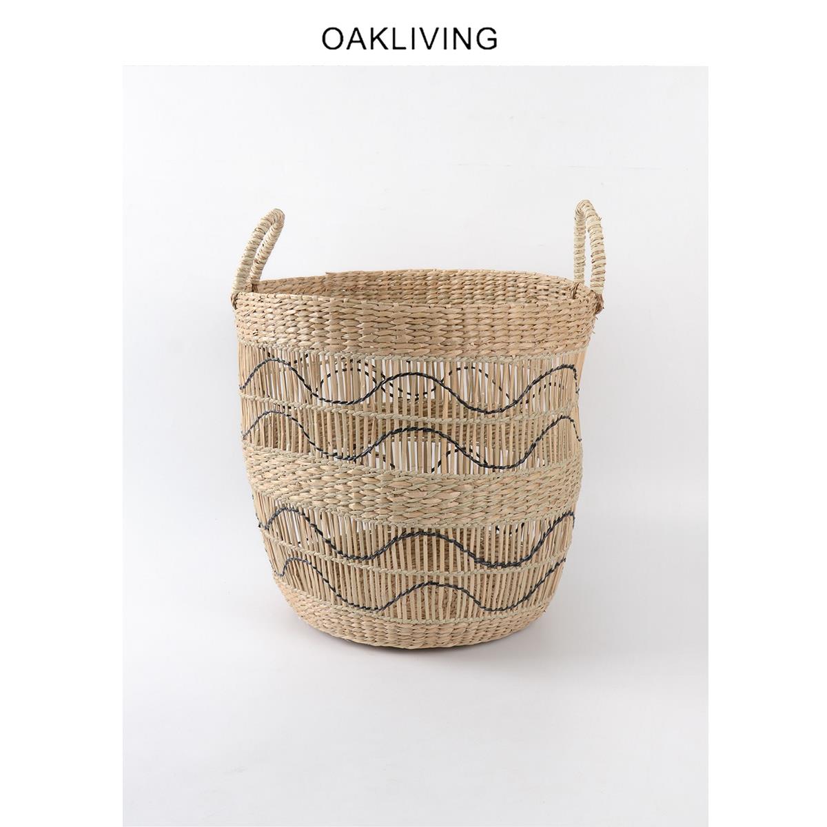 oakliving手工编织脏衣篮家用客厅杂物收纳筐草编手提储物手提篮