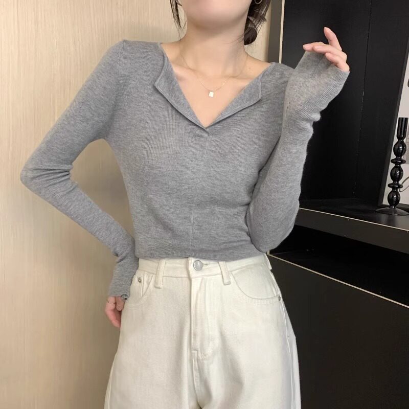 灰色低领打底衫女春秋新