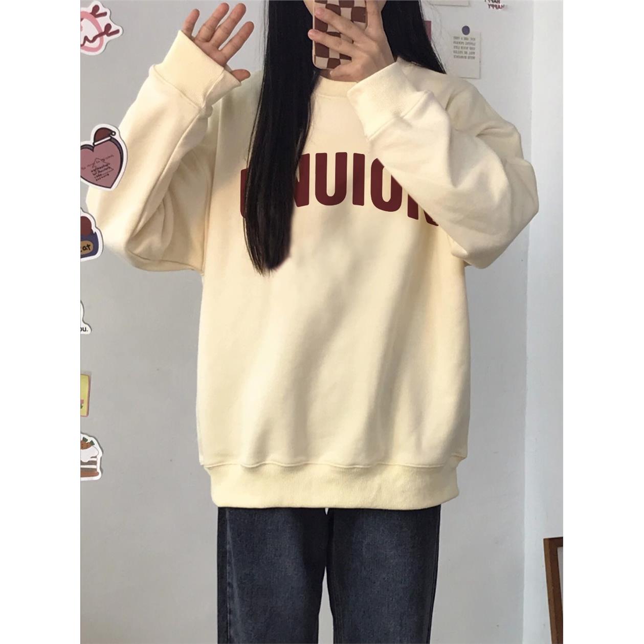 秋冬女式卫衣加绒加厚圆