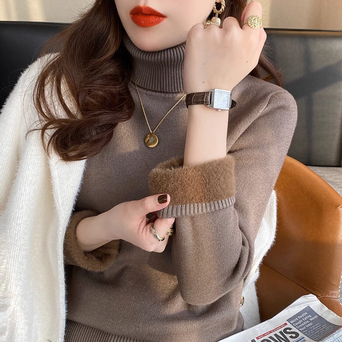高品质加绒加厚毛衣女冬