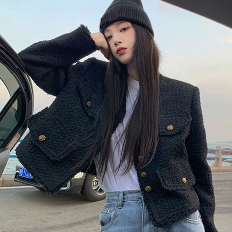 黑色法式小香风短外套女