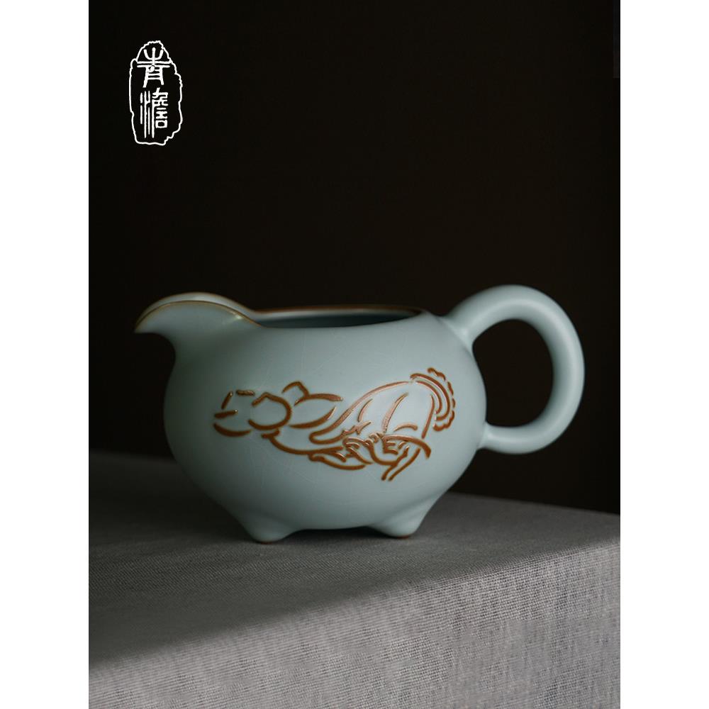 清湾汝瓷博览会杯陶瓷手工景德镇汝窑男杯茶隔断覆古循花手禅边茶
