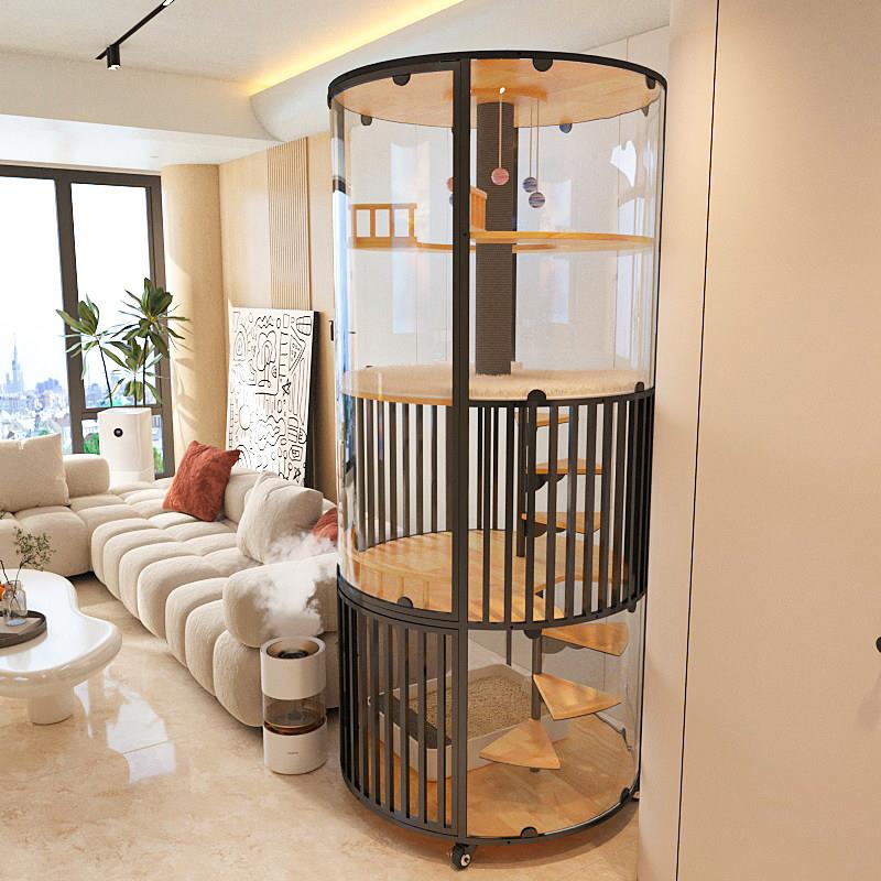喵赞品牌全景玻璃猫屋 宝特瓶材质大型家用猫笼 可容纳2-3只猫的