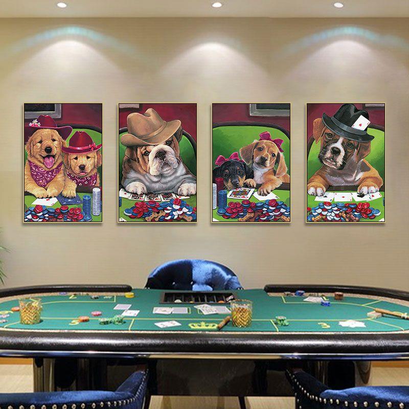 创意动物棋牌室装饰画个性搞怪小狗麻将馆麻雀房赌场休闲会所挂画