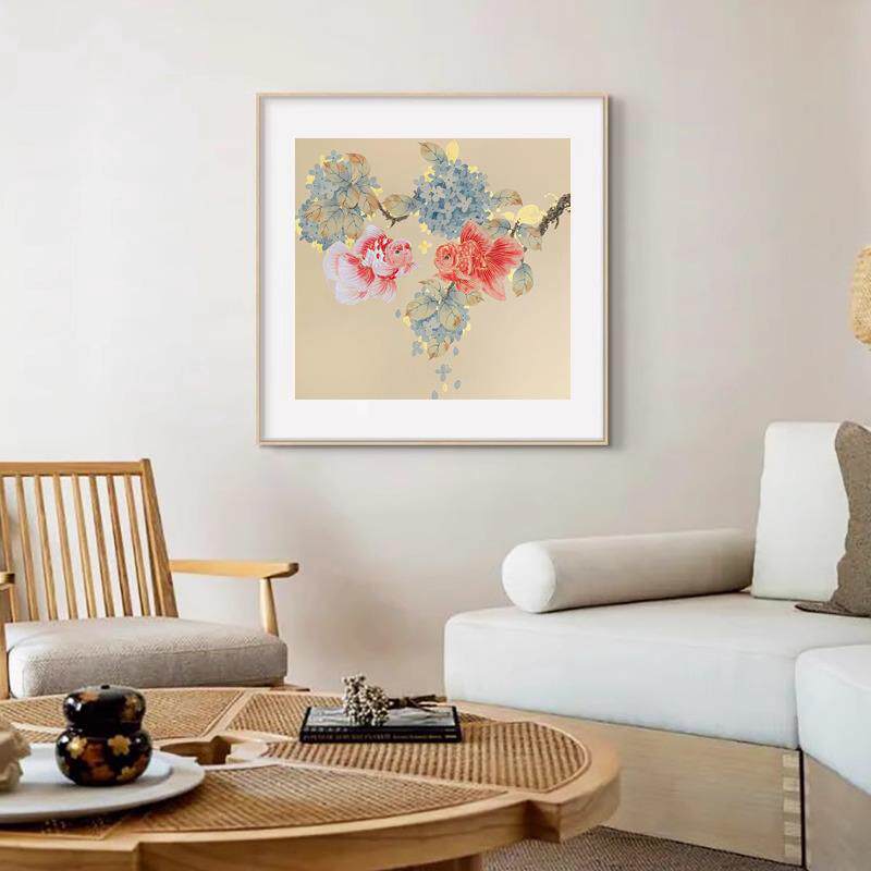 金鱼国画《鸿运当头》新中式国风装饰画茶室书房卧室挂画客厅走廊