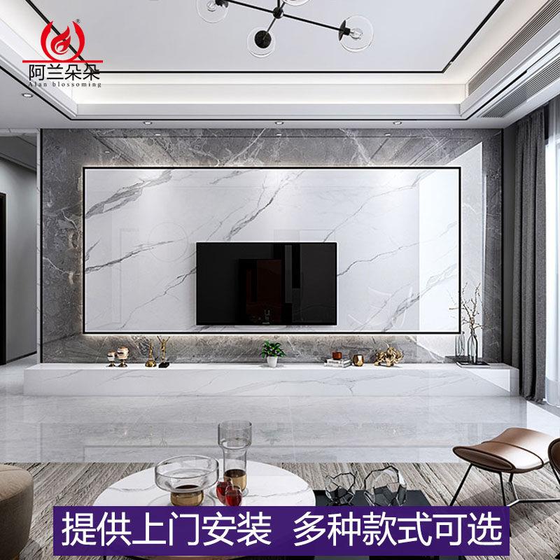 网红悬空电视背景墙瓷砖现代简约装饰柜岩板大理石客厅轻奢影视墙