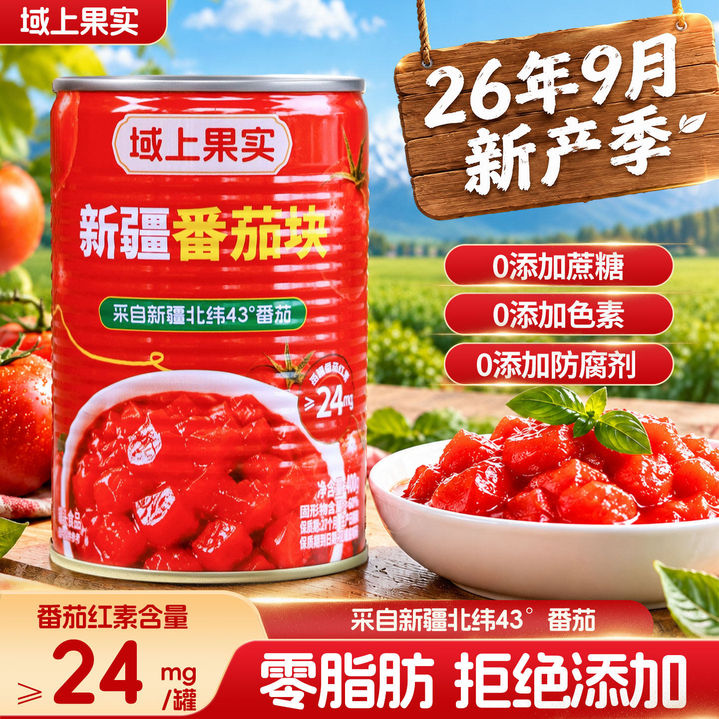 26年域上果实新疆番茄块罐头400g新鲜去皮番茄红素西红柿块旗舰店