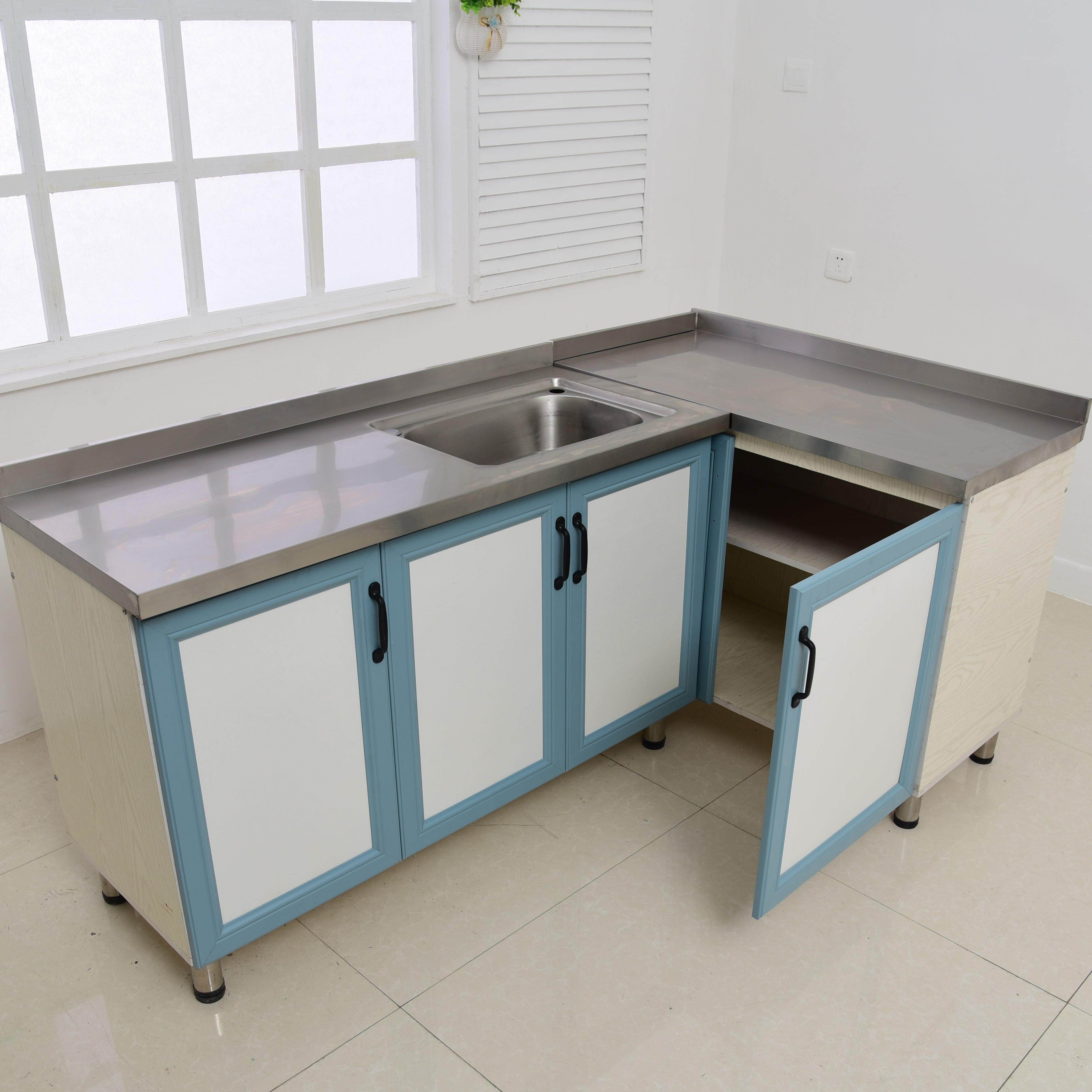 不锈钢灶台柜简易整体橱柜经济型一体?具车组装厨房洗碗盘柜水槽