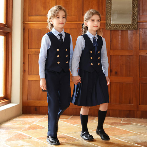 小学生秋款校服英伦风儿童班服幼儿园园服马甲长袖衬衫套装演出服