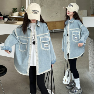女童春季韩版工艺牛仔衬衫外套2025新款儿童洋气休闲运动夹克风衣