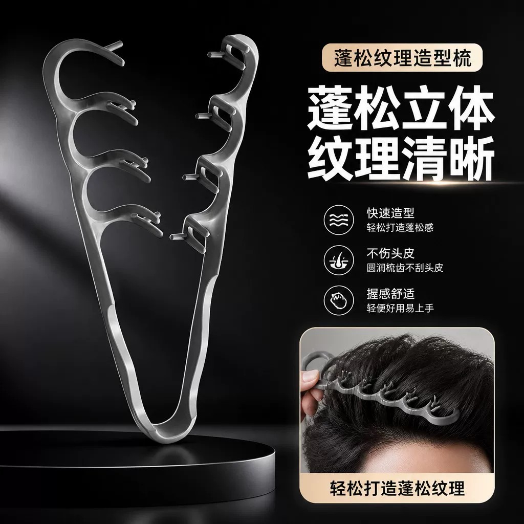 蓬松纹理造型梳发根蓬松韩系男生造型发缝遮盖刘海美发梳梳子ZF