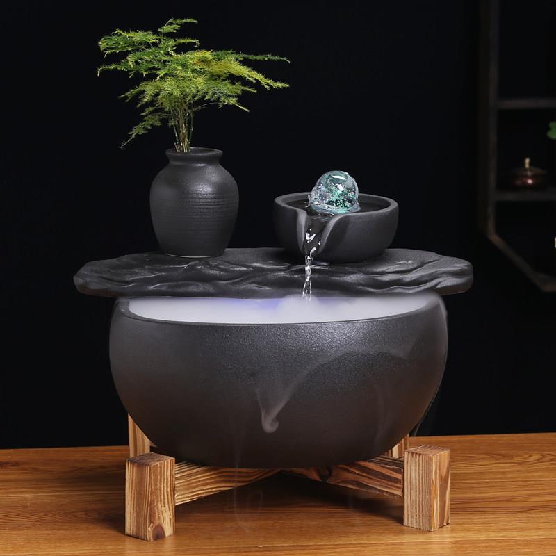 创意陶瓷招财流水鱼缸摆件 新中式风格客厅桌面装饰品