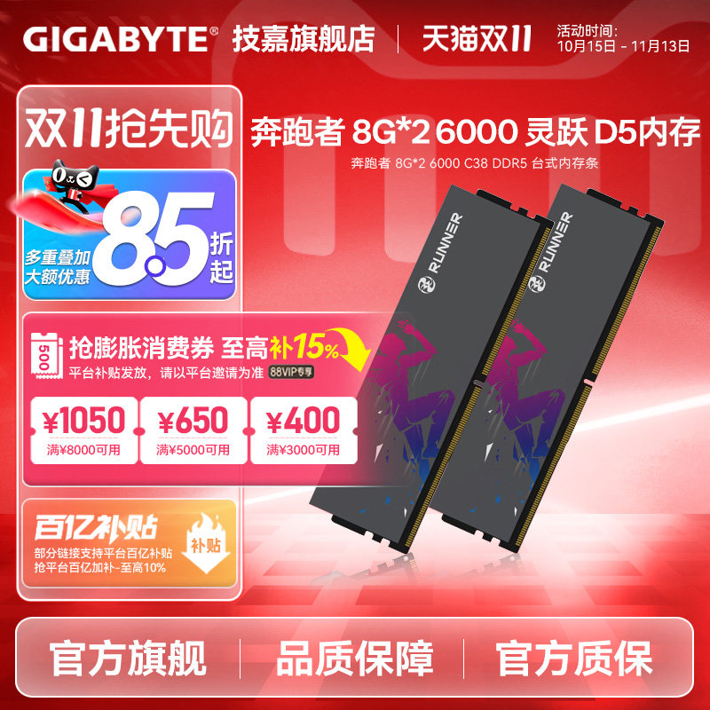 奔跑者 D5 灵跃 CL38 8Gx2 16G 6000 台式机 马甲 电竞内存条