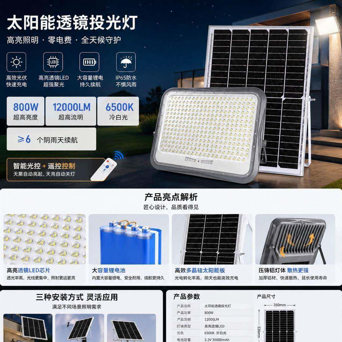 投光灯透镜款超亮室内外泛光灯家用厂房照明灯具