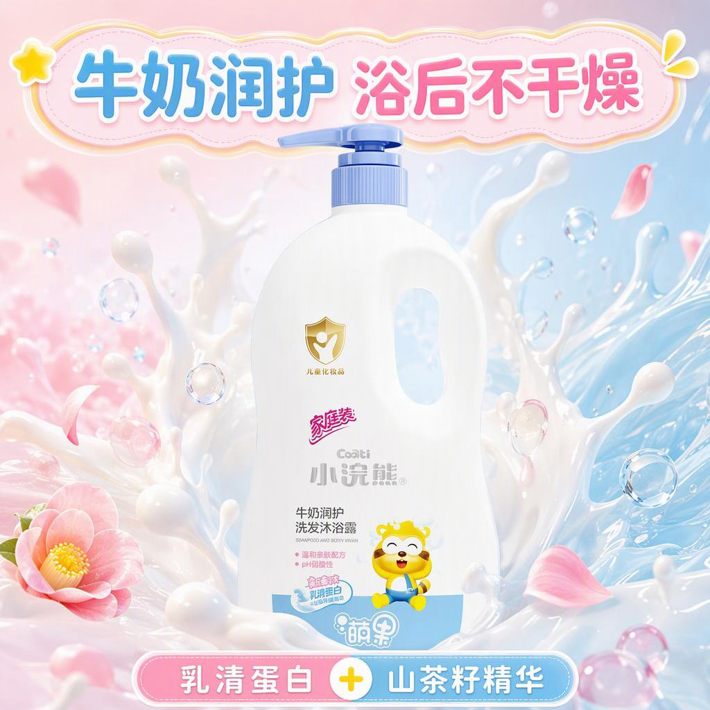 小浣熊儿童洗发水牛奶润护乳清蛋白山茶籽精华温和清洁不干燥