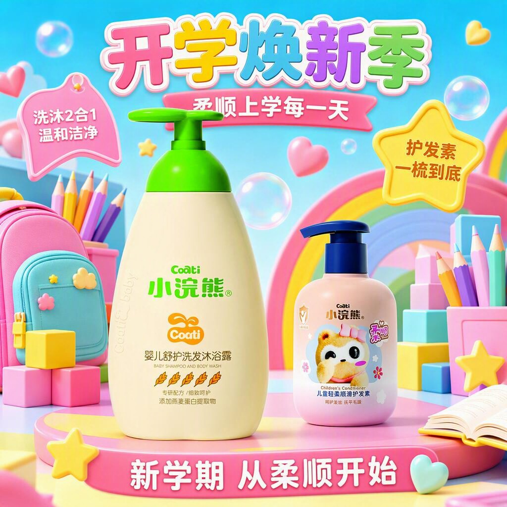 小浣熊婴儿沐浴露洗发水护发素套装婴幼儿童洗护用品新生宝宝2合1