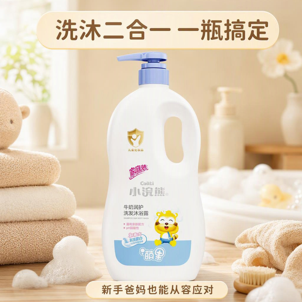 小浣熊儿童洗发水牛奶润护洗发沐浴露二合一温和亲肤1150ml