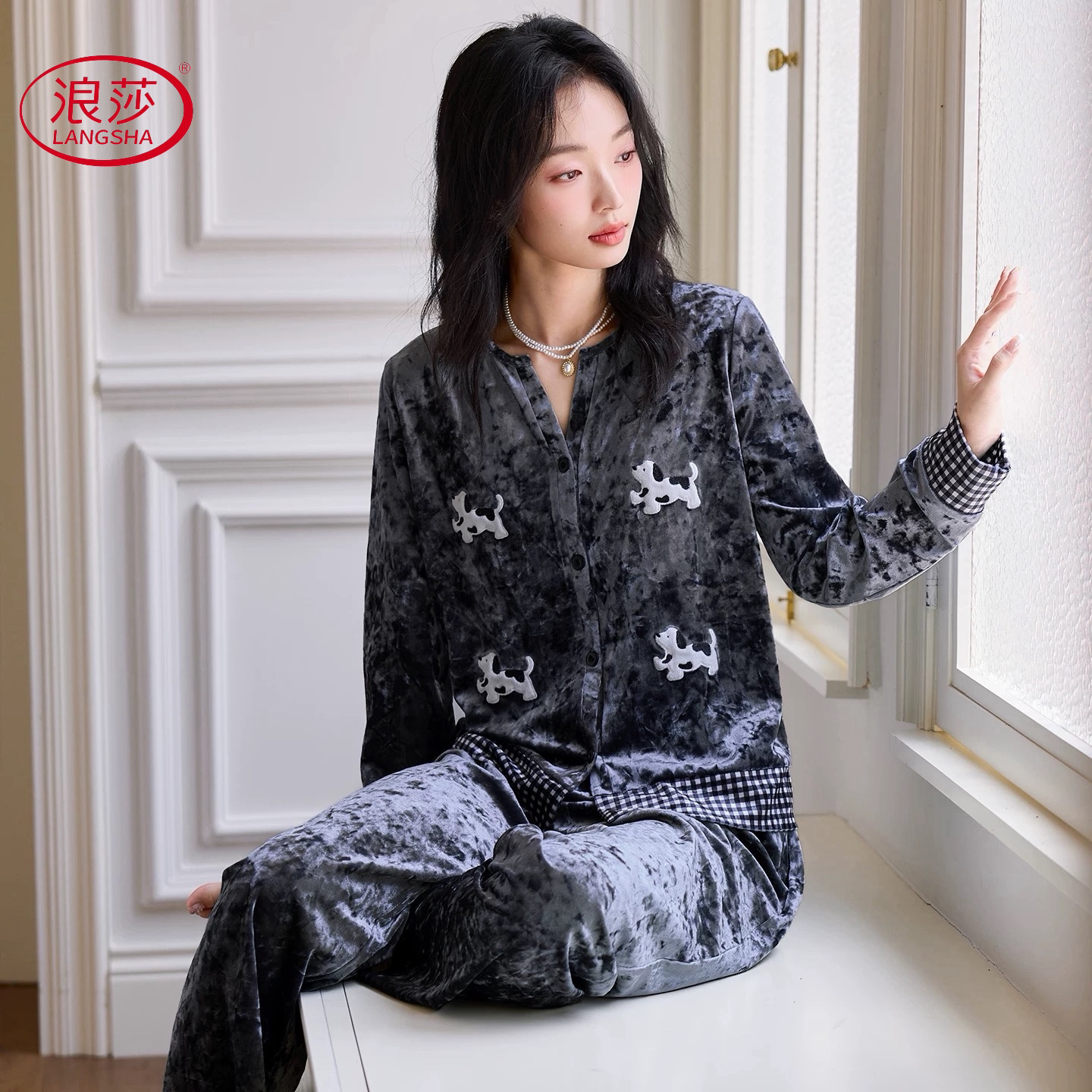 浪莎睡衣女2026新款秋冬季网红长袖秋冬高级感两件套金丝绒家居服