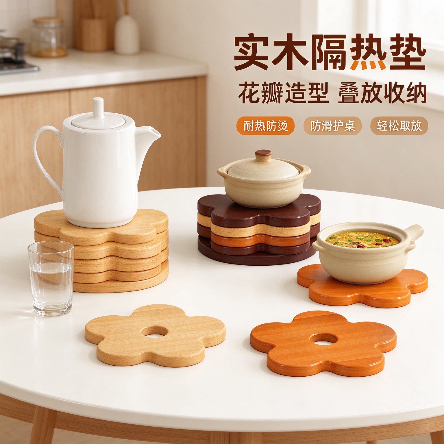 实木隔热垫餐桌垫加厚防烫耐高温餐垫菜碟家用创意盘垫杯垫碗垫CL