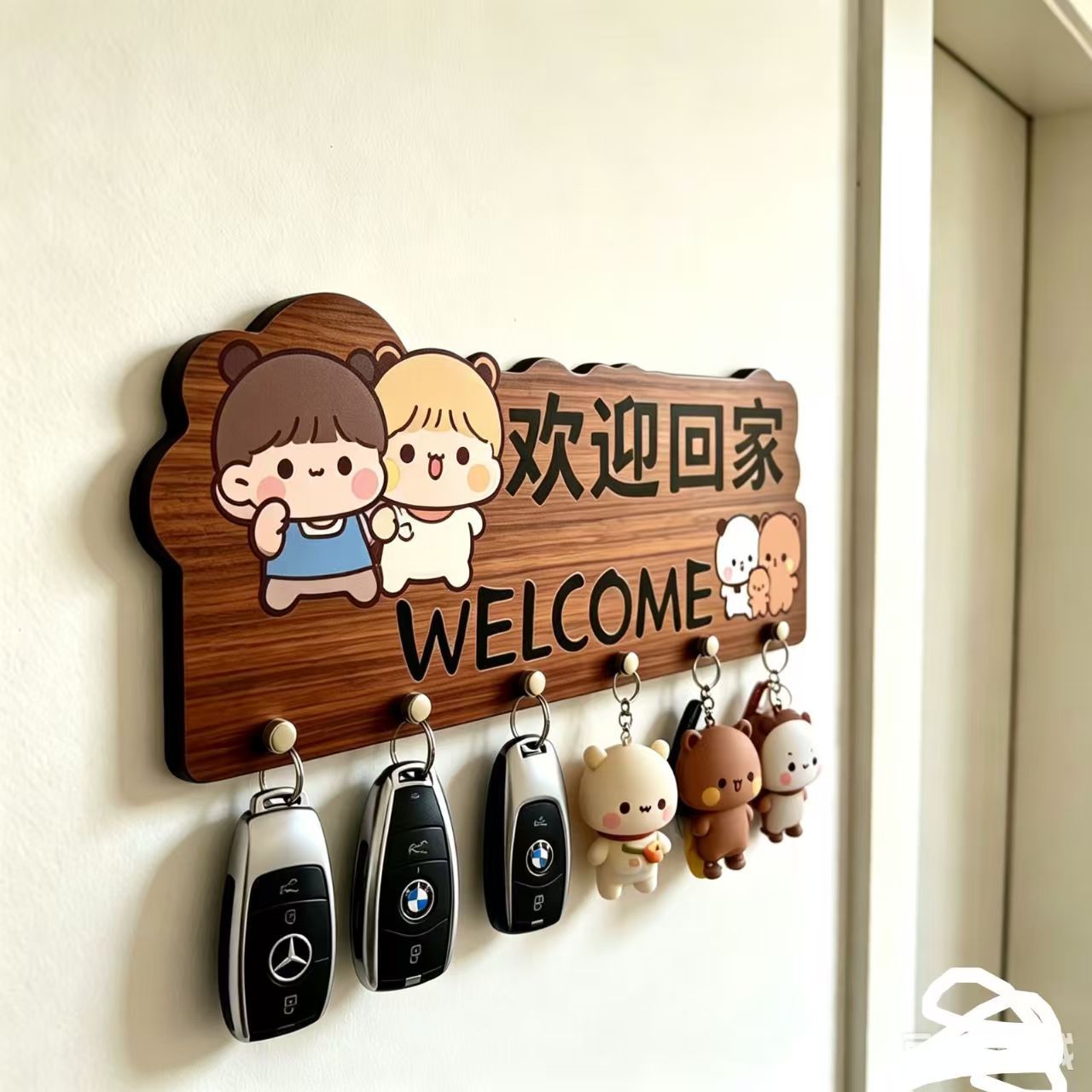 玄关钥匙收纳打孔入户创意墙上挂钩小狗挂架排钩线条架免装饰画CL图片