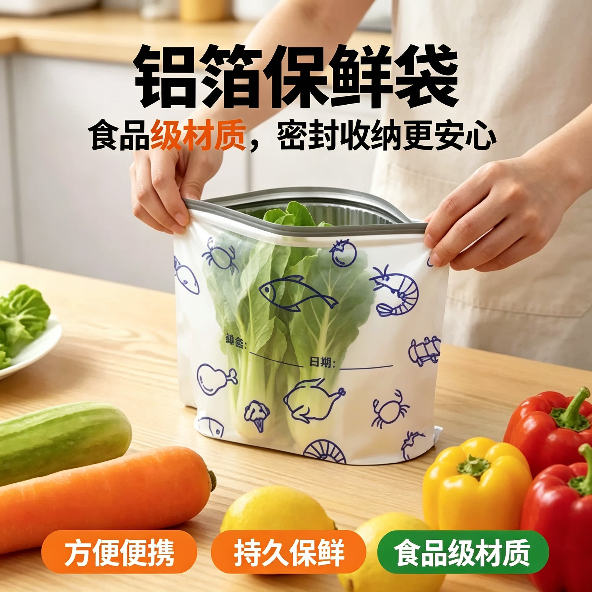 铝箔保鲜封口密封保鲜袋家用冰箱食物冷冻封口保鲜袋CL