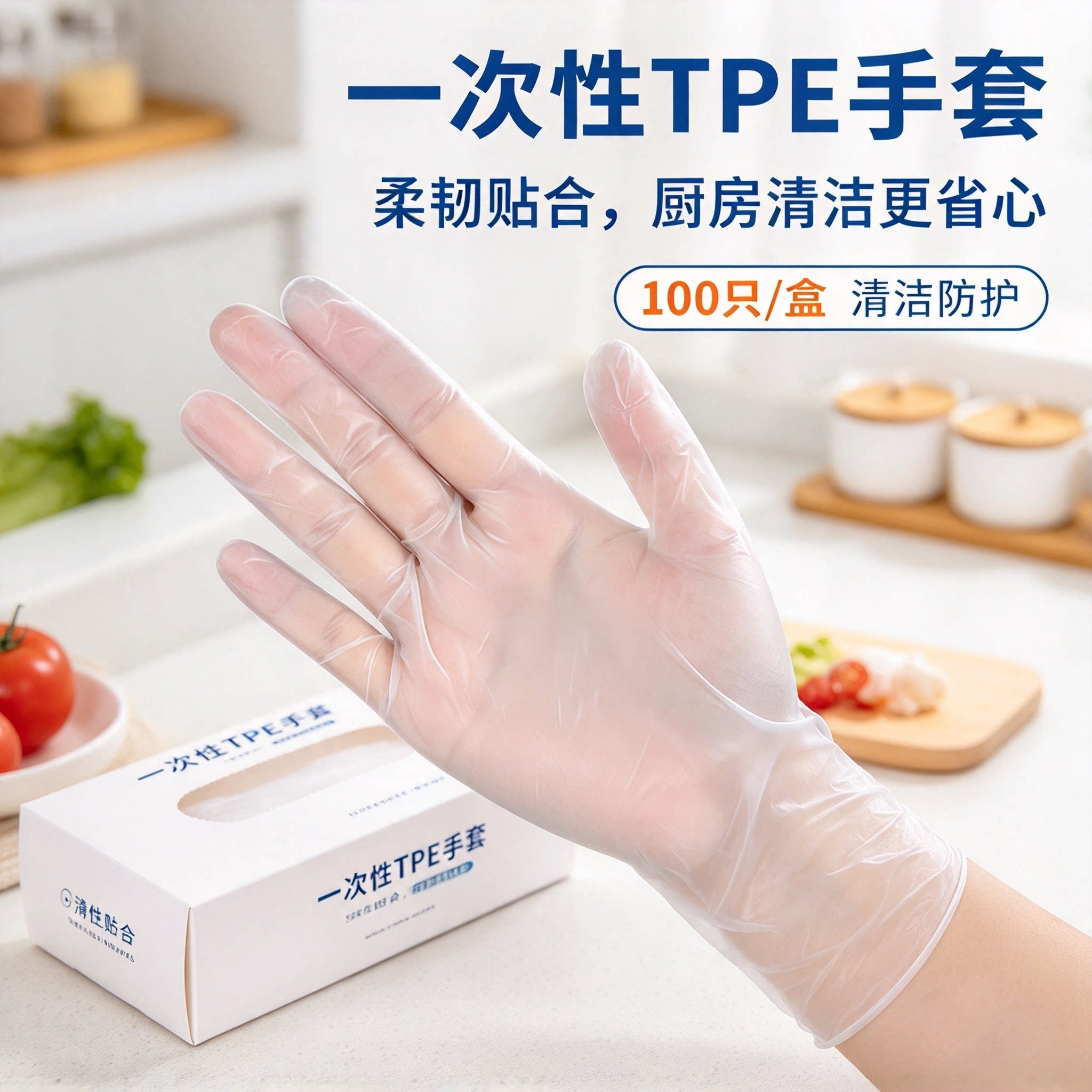 一次性盒装服帖做手膜防刺穿TPE加厚防护手套厨房防水防油YL-S123