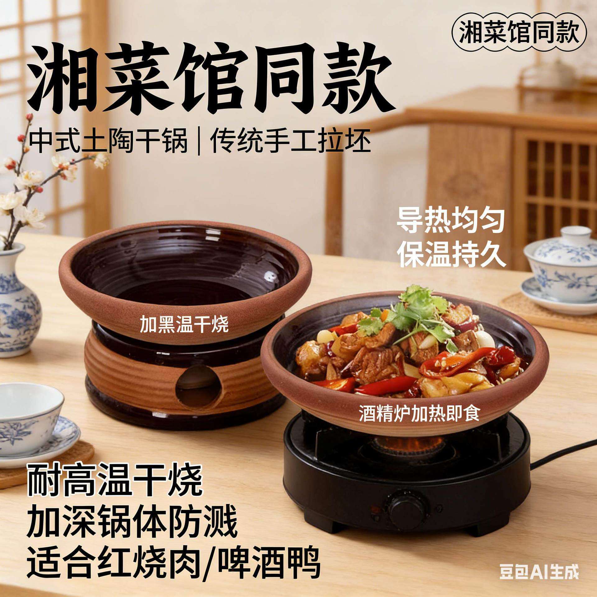 复古土陶砂锅炖锅 湘菜专用耐高温酒精炉土钵锅仔套装CL
