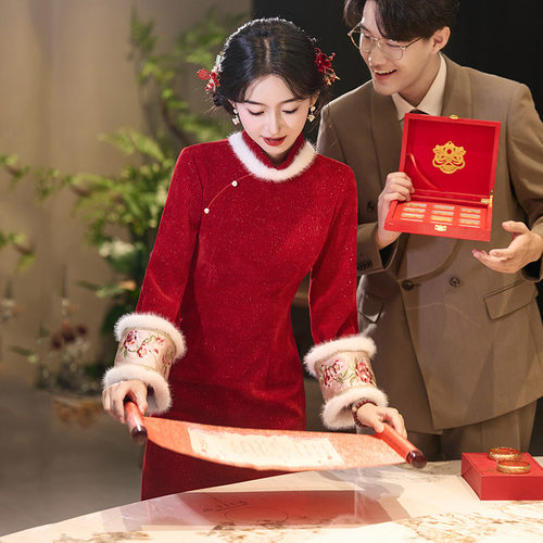 2026新款红色加绒冬装国风新中式长袖旗袍冬季厚款改良年轻款女新