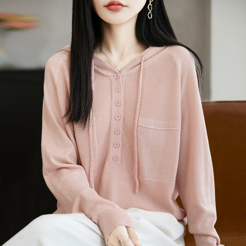 粉色带帽卫衣女秋装2026新款早秋连帽毛衣针织衫洋气减龄长袖上衣