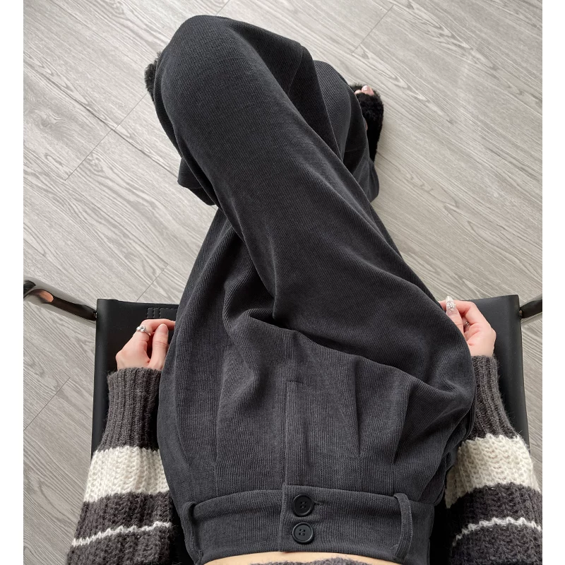 灰色西装裤女秋冬季2026新款小个子灯芯绒裤子冬天加绒加厚阔腿裤