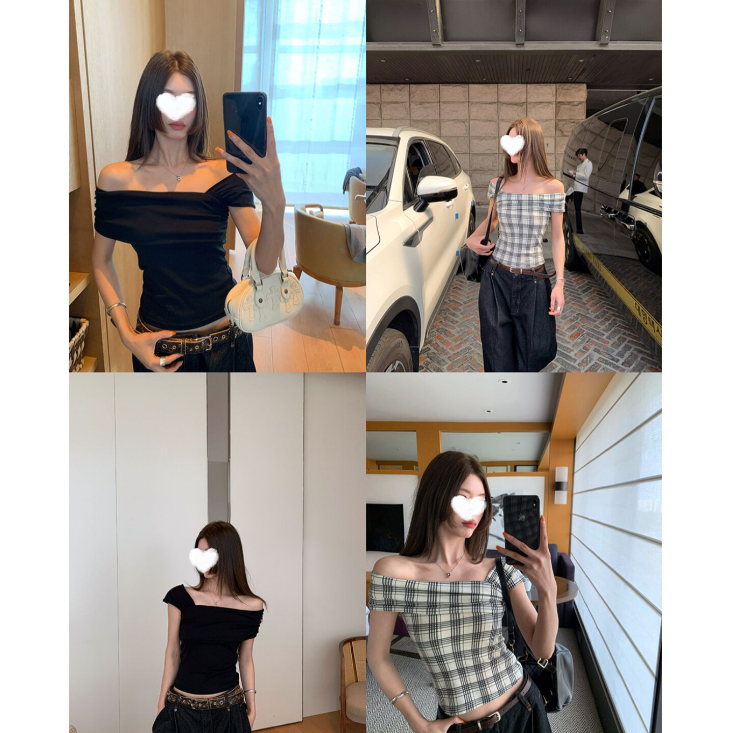十一月一字肩短袖T恤女夏季美式辣妹修身收腰设计感露肩短款上衣