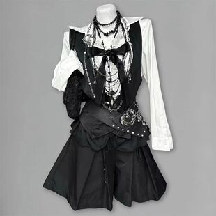 恶魔次元 秋装新款亚文化甜酷王子系穿搭马甲衬衫休闲短裤三件套