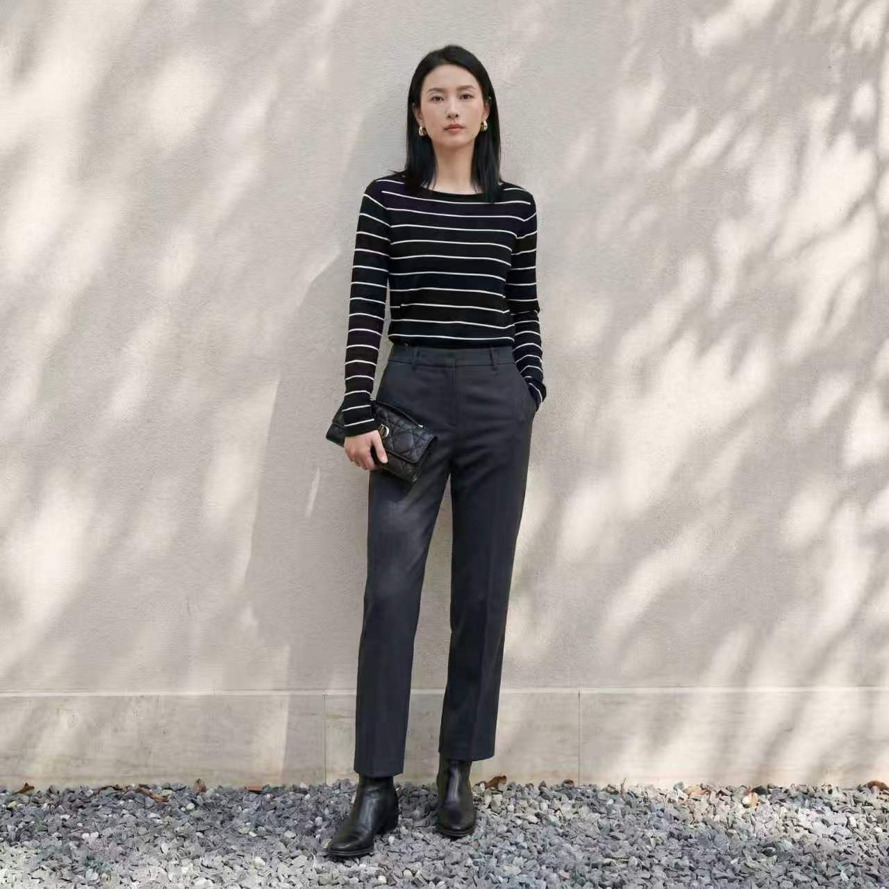 MD大牌欧美撤柜大牌尾货经典横条纹圆领长袖T恤女宽松显瘦5640525