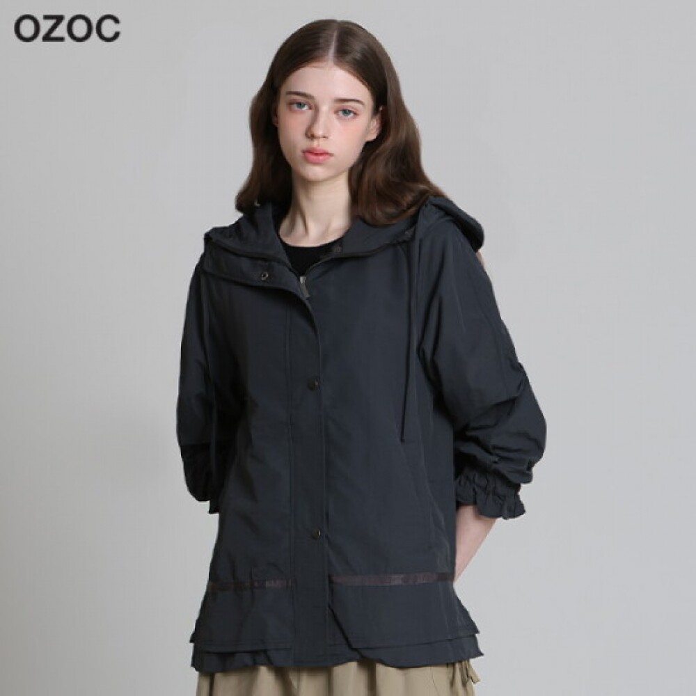 OZOC 聚酯连帽面板中长款外套