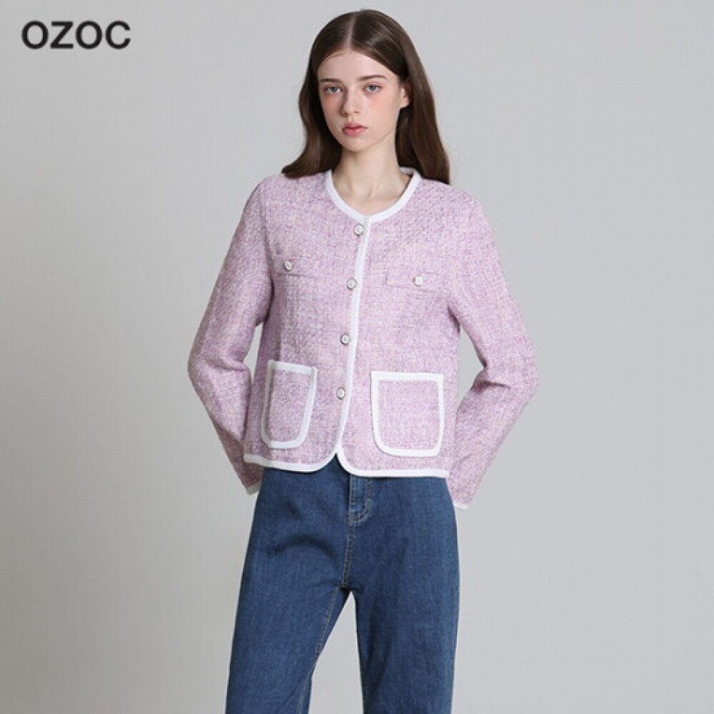 OZOC 贴边圆领呢子外套