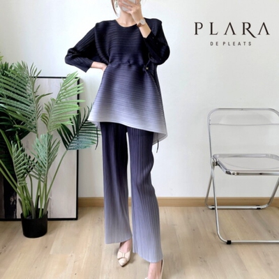 Plara 女士字母渐变褶皱上衣+裤子SET_PK2SSE007C
