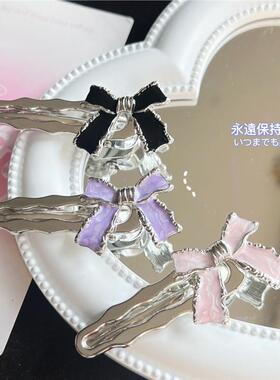 少女黑色结结合金发夹甜美侧边刘海夹发饰鸭嘴夹金属质感银色发饰