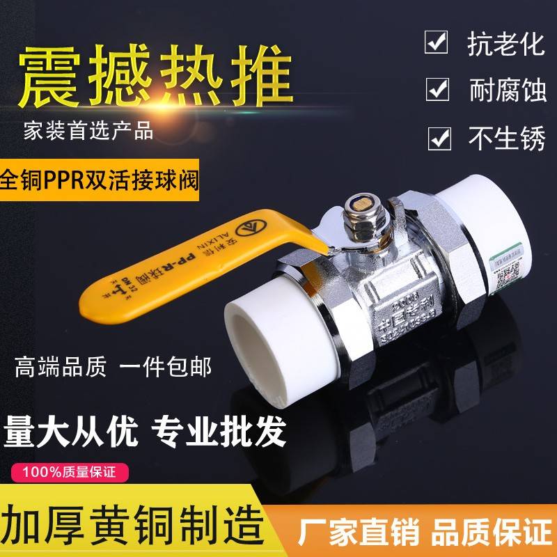 安利信PPR方体自来水双活接铜球阀4分热熔6分1寸家用水管配件阀门